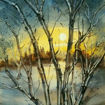 Pittura intitolato "Impressione inverna…" da Tito Fornasiero, Opera d'arte originale, Acquarello