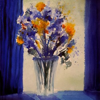 Painting titled "Rapsodia in blu" by Tito Fornasiero, Original Artwork, Watercolor