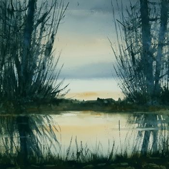 Painting titled "Alberi d'inverno #1" by Tito Fornasiero, Original Artwork, Watercolor