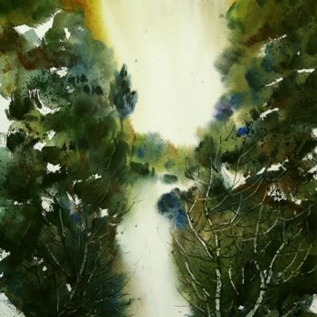 Painting titled "Cascate" by Tito Fornasiero, Original Artwork, Watercolor