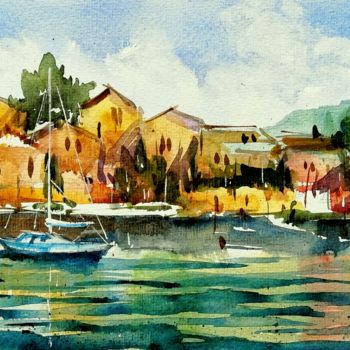 Schilderij getiteld "Ricordando Varenna" door Tito Fornasiero, Origineel Kunstwerk, Aquarel