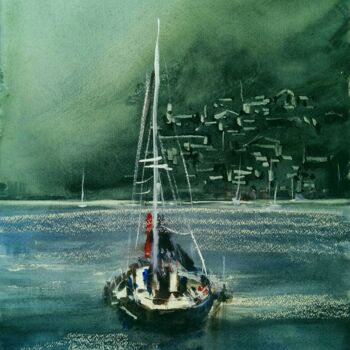Pittura intitolato "Sul lago" da Tito Fornasiero, Opera d'arte originale, Acquarello