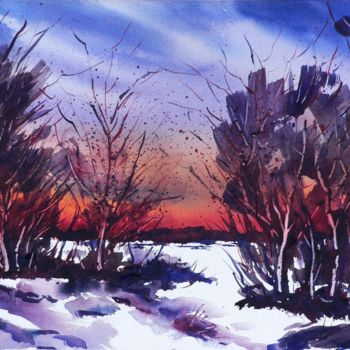 Painting titled "Tramonto al Parco d…" by Tito Fornasiero, Original Artwork, Watercolor