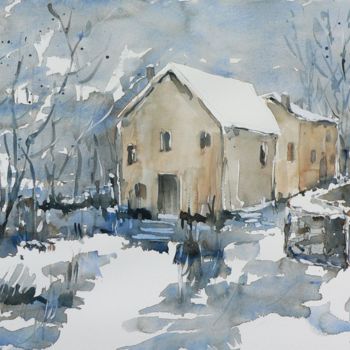 Painting titled "Inverno 3" by Tito Fornasiero, Original Artwork, Watercolor
