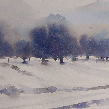 Pittura intitolato "Paesaggio invernale…" da Tito Fornasiero, Opera d'arte originale, Olio