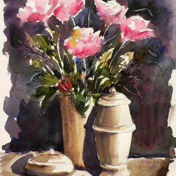 Pintura intitulada "Vaso di rose" por Tito Fornasiero, Obras de arte originais, Óleo
