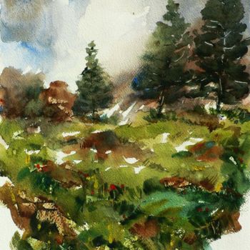 Painting titled "Paesaggio alpino" by Tito Fornasiero, Original Artwork, Watercolor