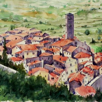 Pittura intitolato "Cortona (Toscana)" da Tito Fornasiero, Opera d'arte originale, Acquarello