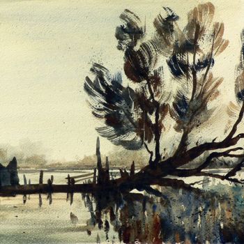 Malerei mit dem Titel "Milano, Parco delle…" von Tito Fornasiero, Original-Kunstwerk, Aquarell