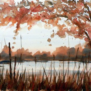 Painting titled "Milano, autunno al…" by Tito Fornasiero, Original Artwork, Watercolor