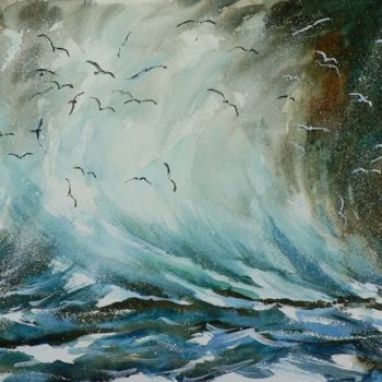 Pittura intitolato "La forza del mare" da Tito Fornasiero, Opera d'arte originale, Acquarello