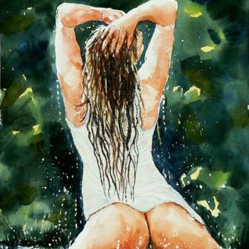 Painting titled "Nudo 12" by Tito Fornasiero, Original Artwork, Watercolor