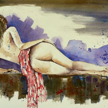 Painting titled "Nudo 4" by Tito Fornasiero, Original Artwork, Watercolor