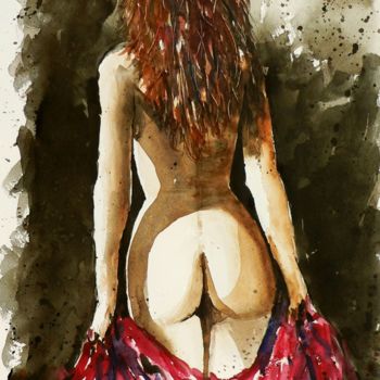 Painting titled "Nudo 2" by Tito Fornasiero, Original Artwork, Watercolor