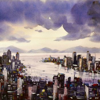 Malerei mit dem Titel "Hong Kong" von Tito Fornasiero, Original-Kunstwerk, Aquarell