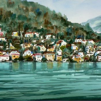 Pintura intitulada "Lago di Como" por Tito Fornasiero, Obras de arte originais, Aquarela