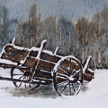 Pittura intitolato "Vecchio carro" da Tito Fornasiero, Opera d'arte originale, Acquarello