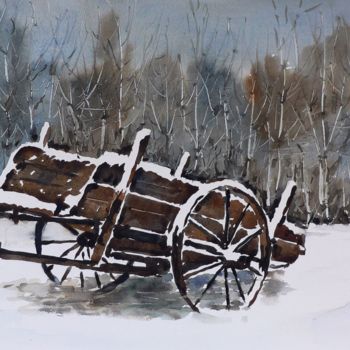 Painting titled "Vecchio carro" by Tito Fornasiero, Original Artwork, Watercolor