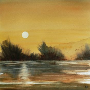 Painting titled "Laguna" by Tito Fornasiero, Original Artwork, Watercolor