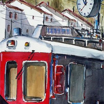 Painting titled "Il trenino del Bern…" by Tito Fornasiero, Original Artwork, Watercolor