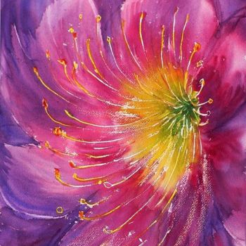 Pintura intitulada "Fiore fantasia" por Tito Fornasiero, Obras de arte originais, Aquarela