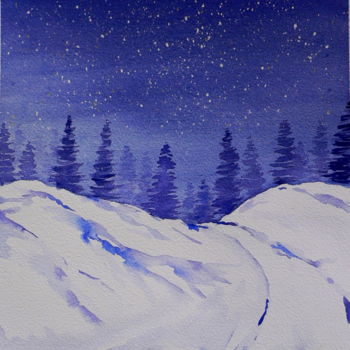 Painting titled "Notte invernale" by Tito Fornasiero, Original Artwork, Watercolor