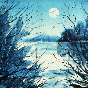 Pittura intitolato "Blue moon 2" da Tito Fornasiero, Opera d'arte originale