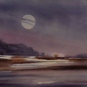 Painting titled "Full Moon" by Tito Fornasiero, Original Artwork, Watercolor