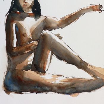 Pittura intitolato "Nudo 18" da Tito Fornasiero, Opera d'arte originale, Acquarello