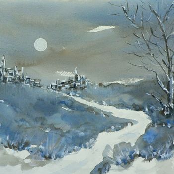 Painting titled "Inverno 6" by Tito Fornasiero, Original Artwork, Watercolor