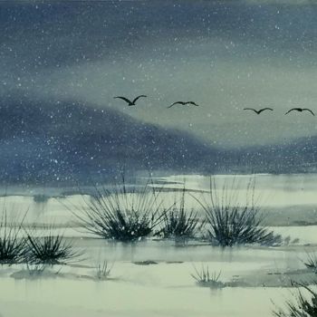 Painting titled "Inverno 9" by Tito Fornasiero, Original Artwork, Watercolor