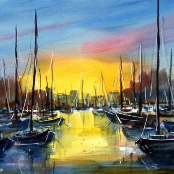 Painting titled "Tramonto giallo 3" by Tito Fornasiero, Original Artwork, Watercolor