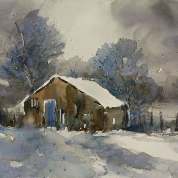 Painting titled "Inverno 11" by Tito Fornasiero, Original Artwork, Watercolor