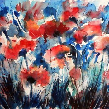 Painting titled "Rosso e blu" by Tito Fornasiero, Original Artwork, Watercolor