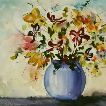 Peinture intitulée "Vaso di fiori" par Tito Fornasiero, Œuvre d'art originale, Aquarelle