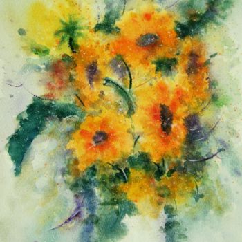 绘画 标题为“Vaso con fiori gial…” 由Tito Fornasiero, 原创艺术品, 水彩