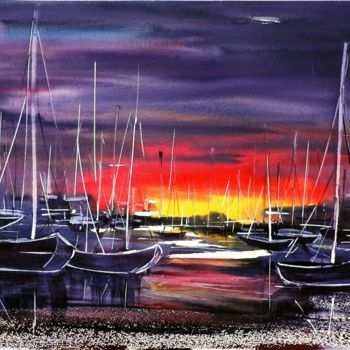 Painting titled "Tramonto rosso" by Tito Fornasiero, Original Artwork, Watercolor