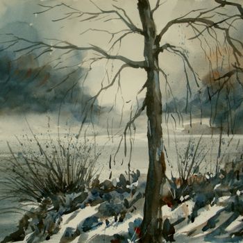 Painting titled "Inverno #12" by Tito Fornasiero, Original Artwork, Watercolor