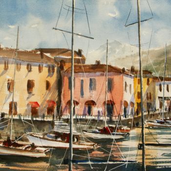 Pintura intitulada "Menaggio (Lago di C…" por Tito Fornasiero, Obras de arte originais, Aquarela