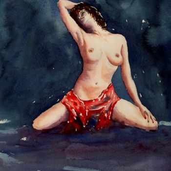 Pittura intitolato "Nudo N°20" da Tito Fornasiero, Opera d'arte originale, Acquarello