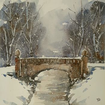 Painting titled "Inverno N°22" by Tito Fornasiero, Original Artwork, Watercolor
