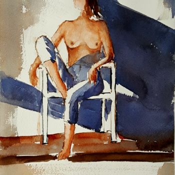 Pintura intitulada "Nudo N°22 (studio)" por Tito Fornasiero, Obras de arte originais, Aquarela