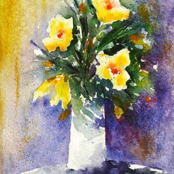 Schilderij getiteld "Vaso con fiori gial…" door Tito Fornasiero, Origineel Kunstwerk, Aquarel