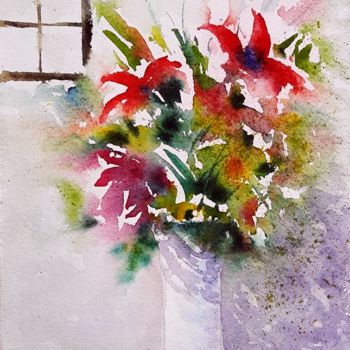 Malerei mit dem Titel "Vaso di fiori" von Tito Fornasiero, Original-Kunstwerk, Aquarell