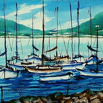 Pittura intitolato "Barche in Valdarke…" da Tito Fornasiero, Opera d'arte originale, Acquarello