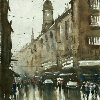 Schilderij getiteld "Un giorno di pioggia" door Tito Fornasiero, Origineel Kunstwerk, Aquarel