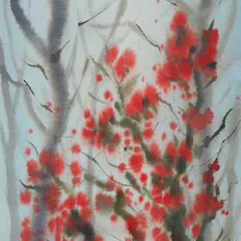 Painting titled "Fiori nella nebbia" by Tito Fornasiero, Original Artwork, Watercolor