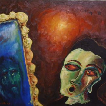 Painting titled "Donna allo specchio" by Titti Milos, Original Artwork, Oil