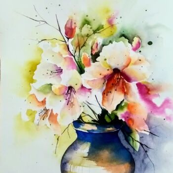 Pittura intitolato "Fiori in vaso" da Tiziana Bazzani, Opera d'arte originale, Acquarello