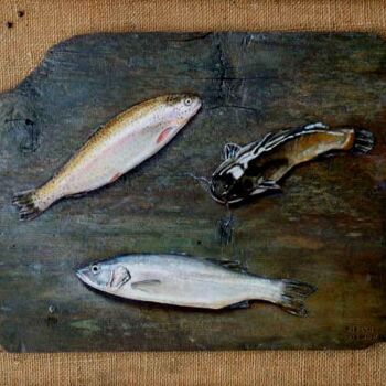 Pittura intitolato "Tavola del Pescatore" da Tiziano Vincenzi, Opera d'arte originale, Olio